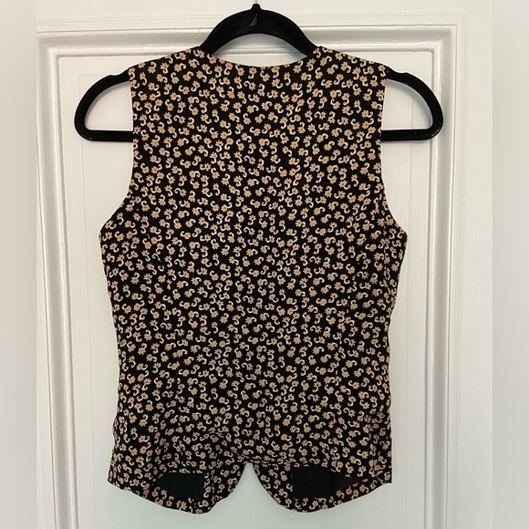Ann Taylor Vintage Y2K Yellow & Black Floral Button Up Sleeveless Vest 2 Petite - Picture 3 of 6